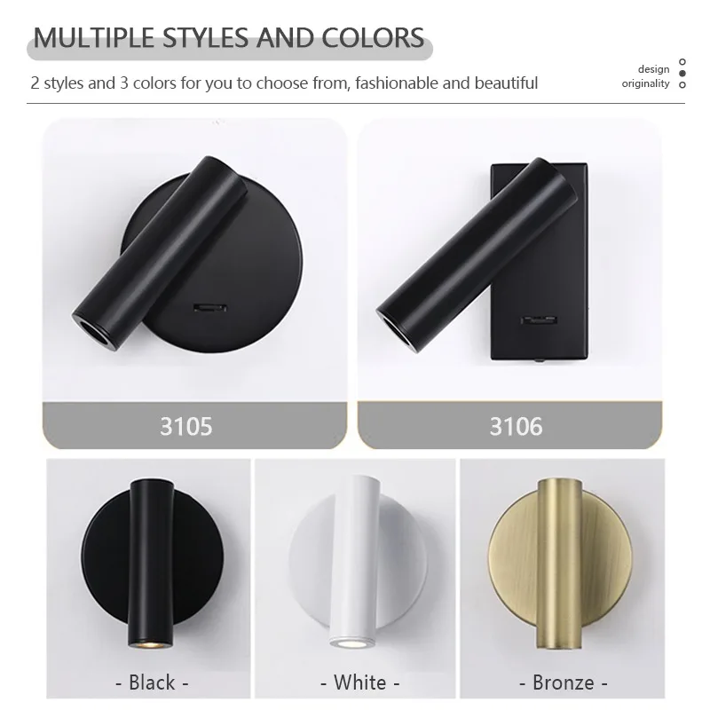 Luces LED de pared modernas, luces de lectura giratorias y ajustables, accesorios de iluminación para el hogar, dormitorio, mesita de noche, sala de estar, sala de estudio