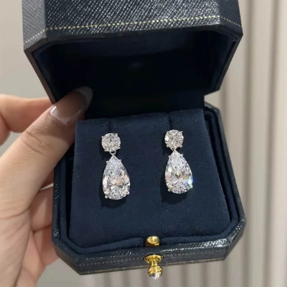 Pendientes colgantes de moissanita de 19cttw para mujer, forma de pera, diamante de corte redondo, joyería de boda de Plata de Ley 925 con GRA