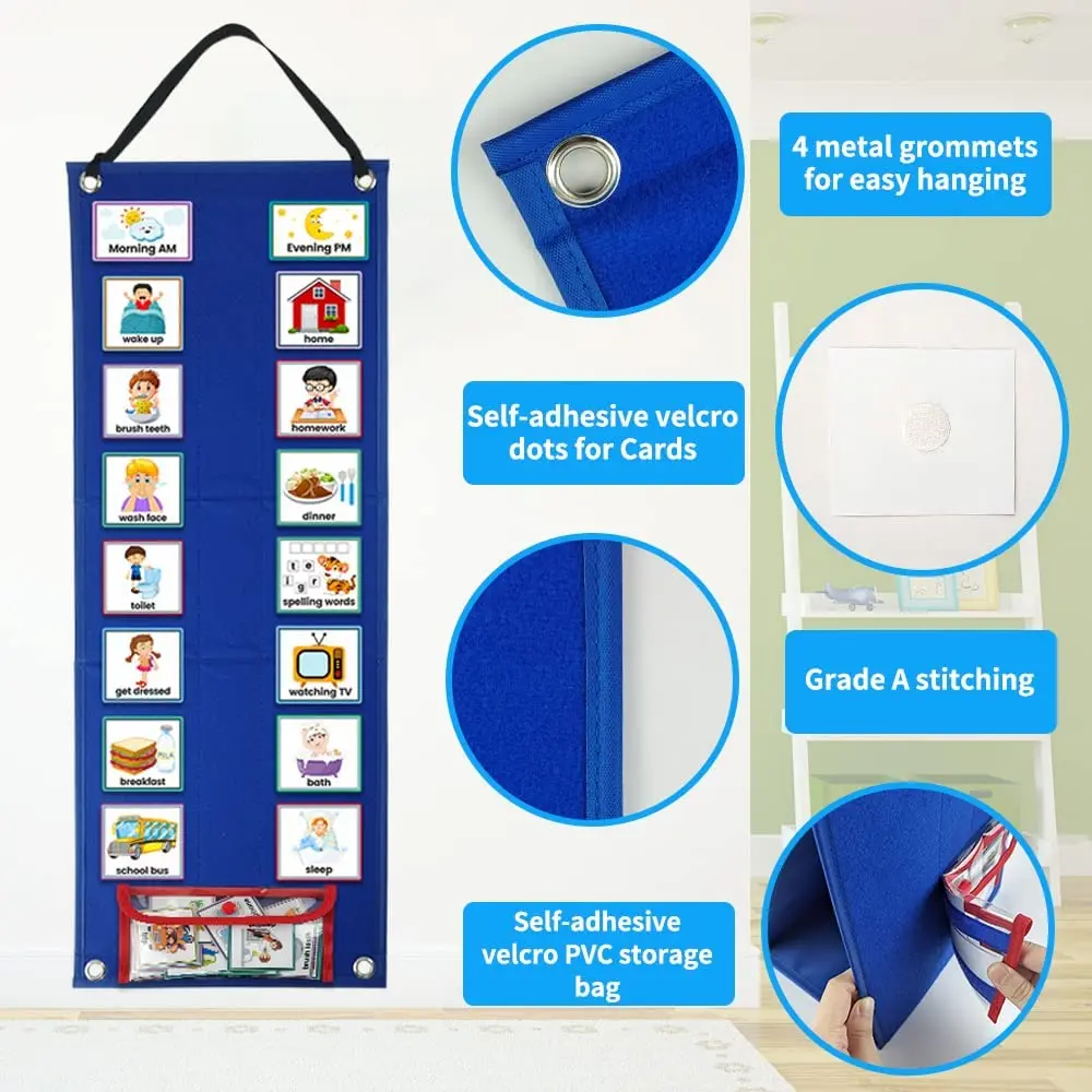 Horario Visual para niños, tabla de rutina diaria con 70 tarjetas, calendario de bolsillo, herramienta de aprendizaje de autismo, juguetes escolares