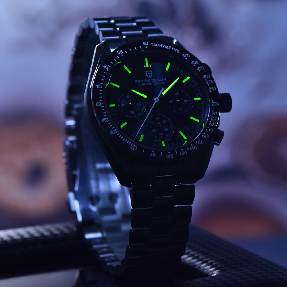 PAGANI DESIGN 2026 relojes de luna nueva para hombre, reloj de cuarzo de lujo para hombre, cronógrafo VK63 AR, espejo de zafiro, bisel de cerámica luminoso