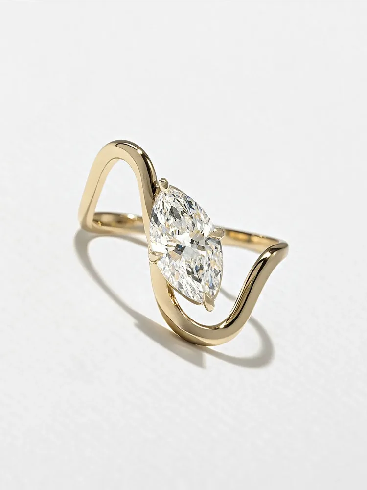 Anillo marquesa curvo de lujo con diamante Moissanite de 1CT para mujer, Plata de Ley 925, joyería fina de alta calidad para compromiso y boda