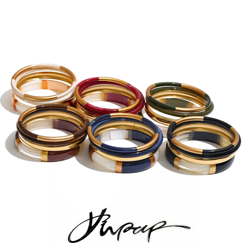 Yhpup 65mm 1 Juego de Pulseras Redondas de Acero Inoxidable y Resina, Multicolor, Joyería de Moda para Otoño e Invierno, Resistente al Agua