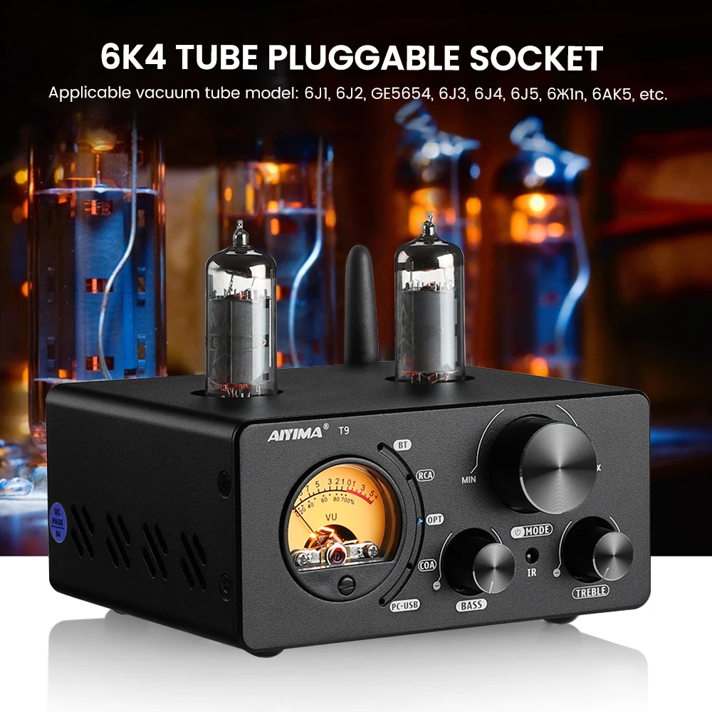 AIYIMA-Amplificador DE tubo de vacío T9, HiFi, Bluetooth 5,0, USB, DAC, estéreo, coaxial, OPT, VU, medidor, altavoz