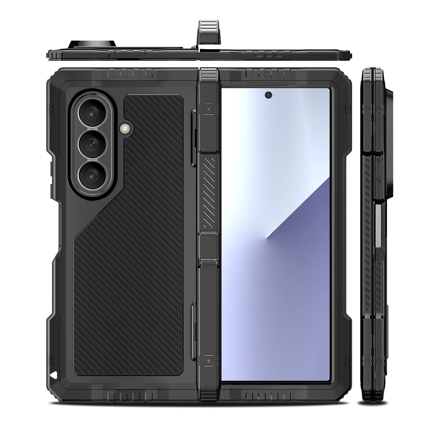 Funda de teléfono metálica plegable Tri-Proof para Galaxy Fold8 Ultra, Z-Fold6/7, 360 °   Protección Total de Grado Táctico a Prueba de Golpes y Polvo