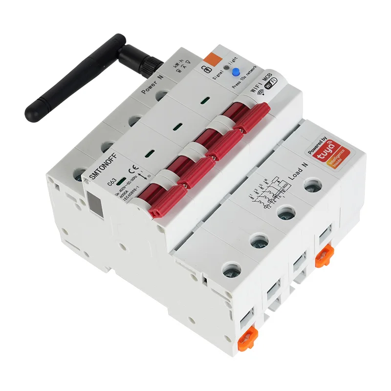 Interruptor inteligente WiFi 4P MCB 63A RS485, temporizador con medidor prepago, Protector de corriente y voltaje, Control por voz, Alexa y Google Alice, Tuya