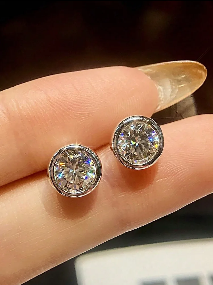 Pendientes de Diamante Moissanita Real de 0.5-1ct, Redondos y de Lujo para Mujer, Plata de Ley 925, Pendientes de Boda, Joyería Fina, Regalos