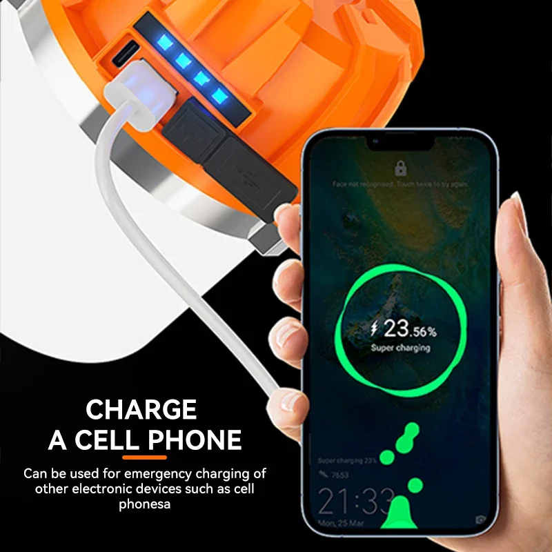Linterna LED de Camping de 500W, lámpara portátil recargable por USB, linterna con pantalla de energía, luz de emergencia para pesca al aire libre