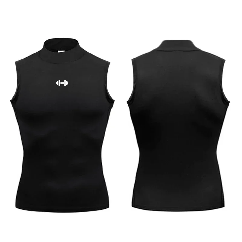 Camisa de compresión para hombre, ropa deportiva de verano, chaleco para correr, camisetas deportivas elásticas de secado rápido sin mangas, camiseta de cuello alto, camiseta sin mangas para entrenamiento en gimnasio