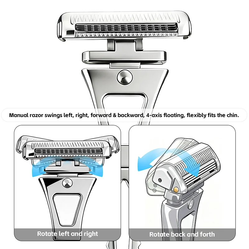 Whityle 24TS Glide Pro 4D Maquinilla de afeitar súper de acero inoxidable Kit de afeitadora de seguridad de 4 hojas Haft para hombre con soporte El mejor regalo para hombre