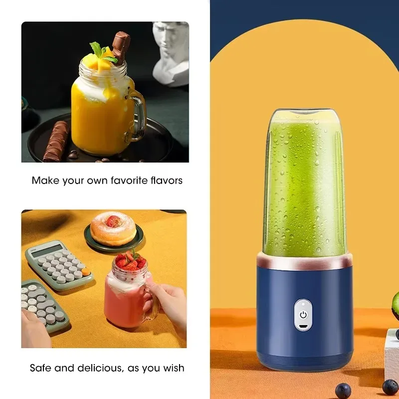 Batidoras de zumo de fruta portátiles, Mini botella eléctrica Personal de verano, USB para el hogar, máquina exprimidora de 6 hojas para cocina