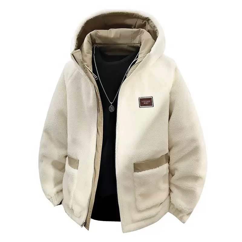 Tendencia de moda de invierno con forro polar grueso y chaqueta cálida con capucha para hombre, chaqueta deportiva holgada informal de talla grande de alta calidad