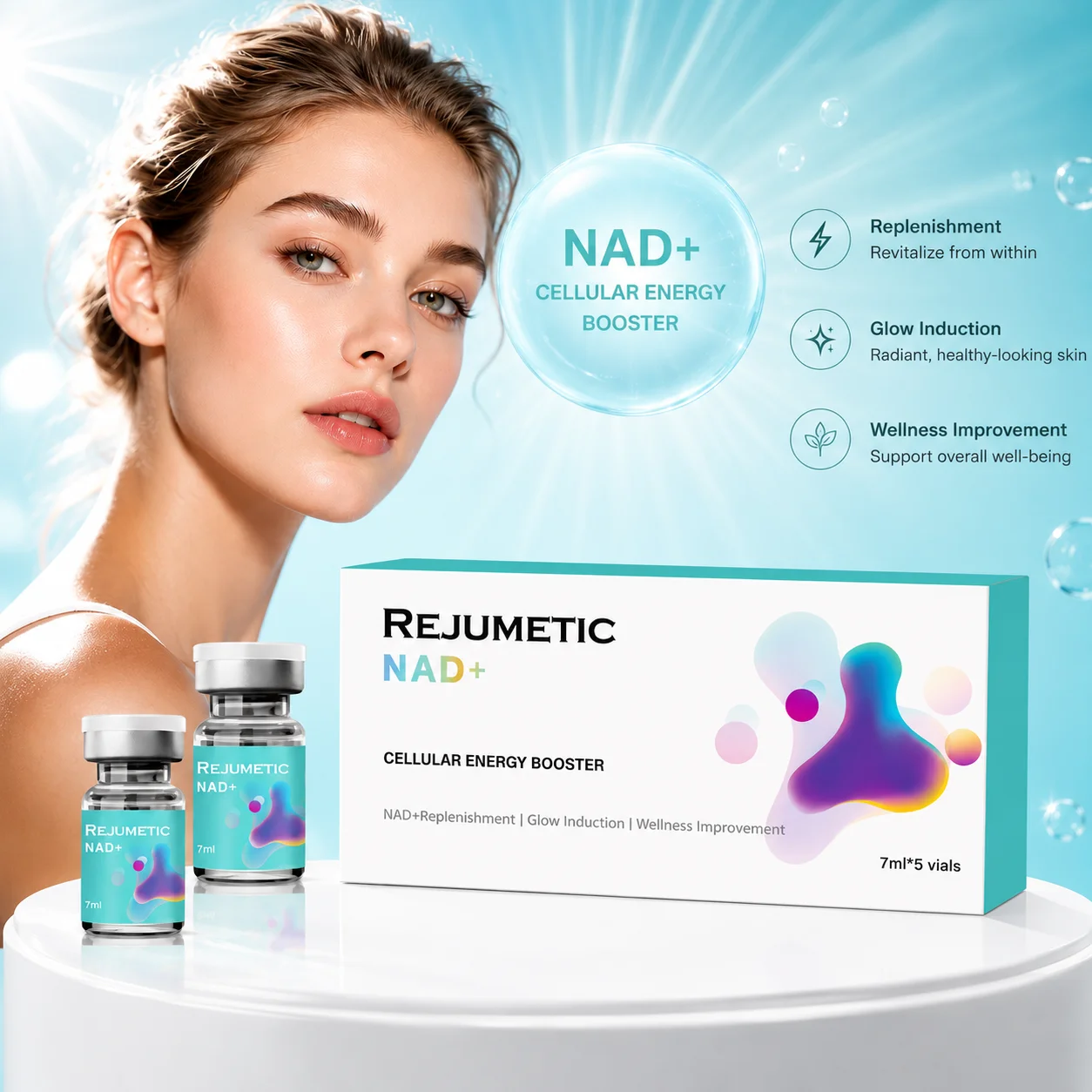 Nuevo Suero NAD+ Glow 2026, Hidratación Profunda, Humectante, Suavizante, Der.pen Skin Booster, Belleza Coreana, Cuidado de la Piel, 7 ml x 5 Viales