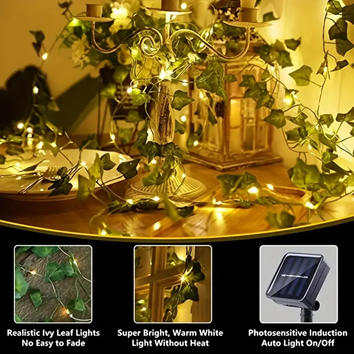 Guirnalda de luces LED solares de hiedra Artificial, 12M, 100 LED, guirnalda de calle para jardín, luces de hadas impermeables para exteriores, decoración para fiesta y boda, 1 ud.