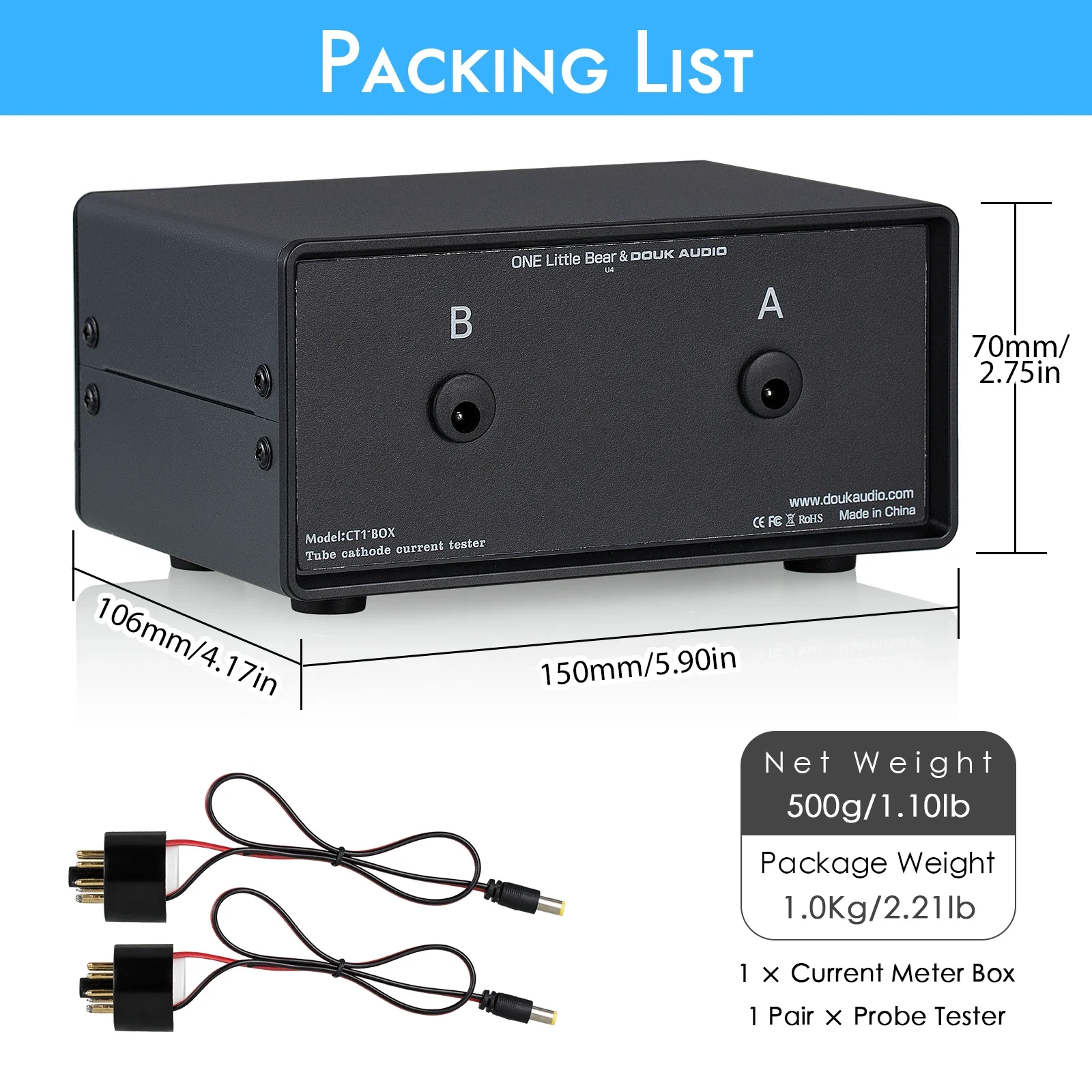 Douk Audio-probador de sondas de corriente de polarización Dual de 8 pines + medidor de amperios Dual grande para tubos EL34,KT88,6L6,6V6,5881,6550,KT66,KT100,KT120