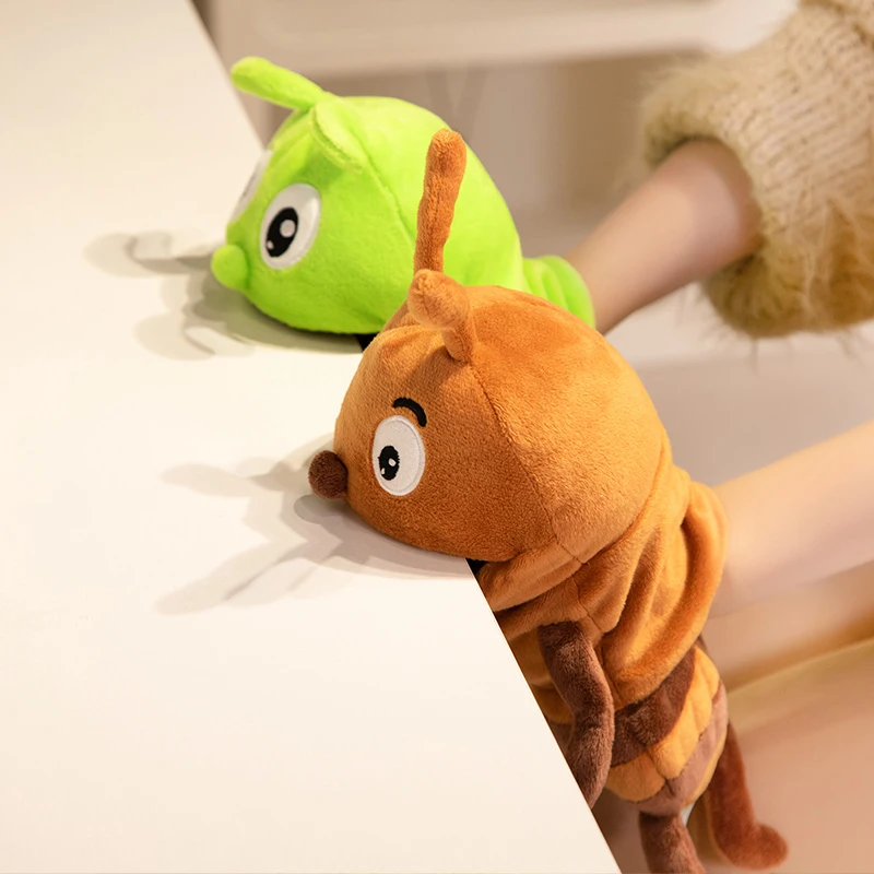 Marionetas de mano de 30CM, juguete para chico, insectos de peluche, Animal, oruga, mariquita, marionetas de mano, muñeca, cuentos familiares, juguete de dedo para juegos de rol