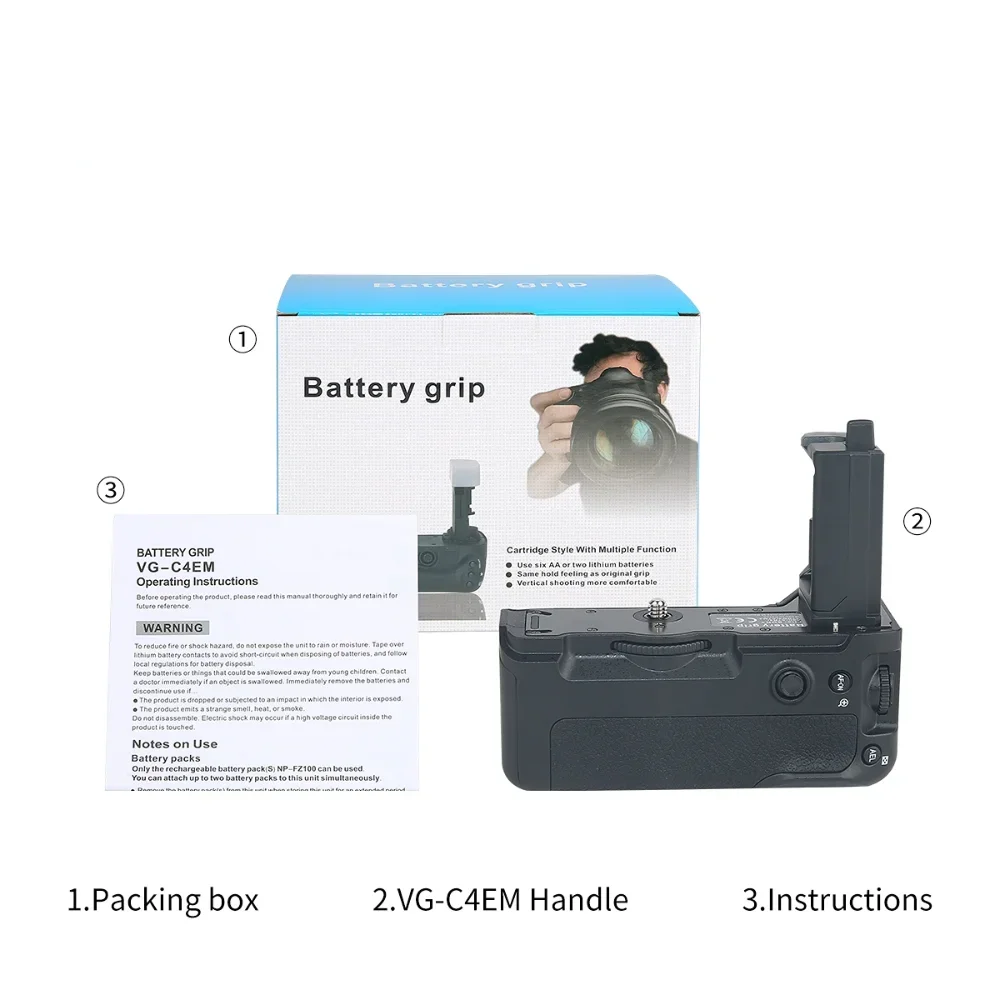 Empuñadura de batería VG-C4EM para Sony A9II A7IV ILCE-7M4 A7M4 A7R4 A7R IV A7RM4 Empuñadura vertical