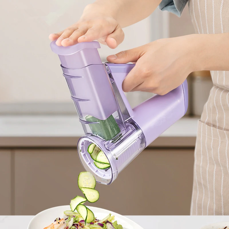 LMETJMA rallador de queso eléctrico, máquina de ensalada portátil con 4 formas diferentes de cuchillas, trituradora cortadora rotativa eléctrica de 40W JT363