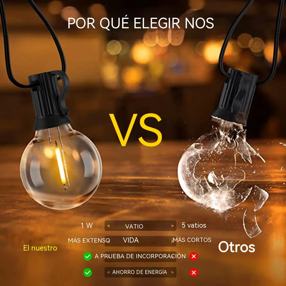 Guirnalda de luces LED para exteriores G40, guirnalda de fiesta, bombillas de globo regulables, lámpara de hadas para calle, Patio, jardín, Camping, decoración de terraza