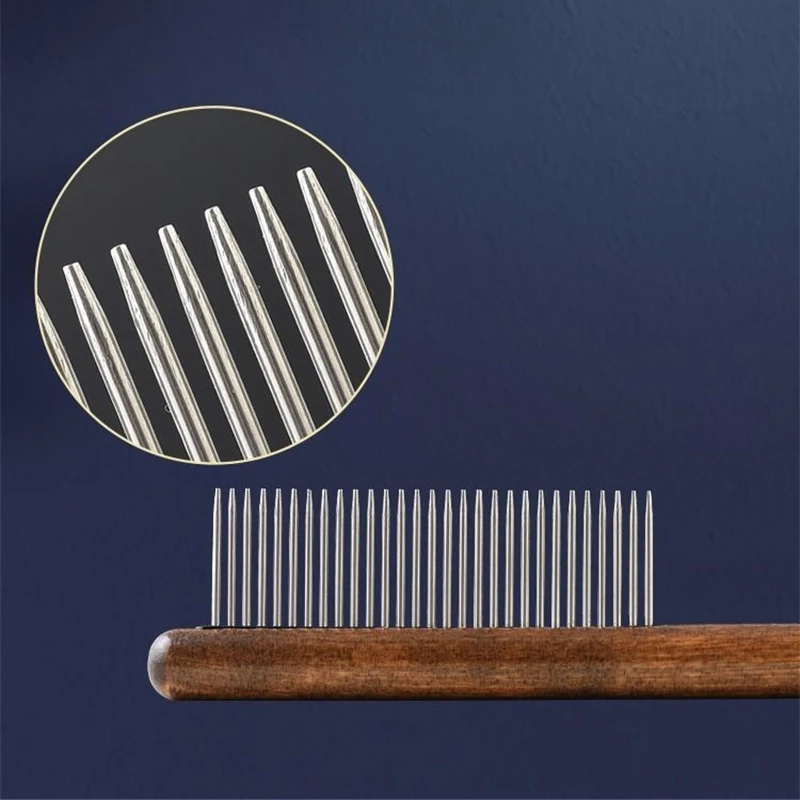 Peine para gatos de acero inoxidable con mango de madera, removedor de pelo de mascotas, cepillo de masaje para perros, herramienta de limpieza, suministros para mascotas