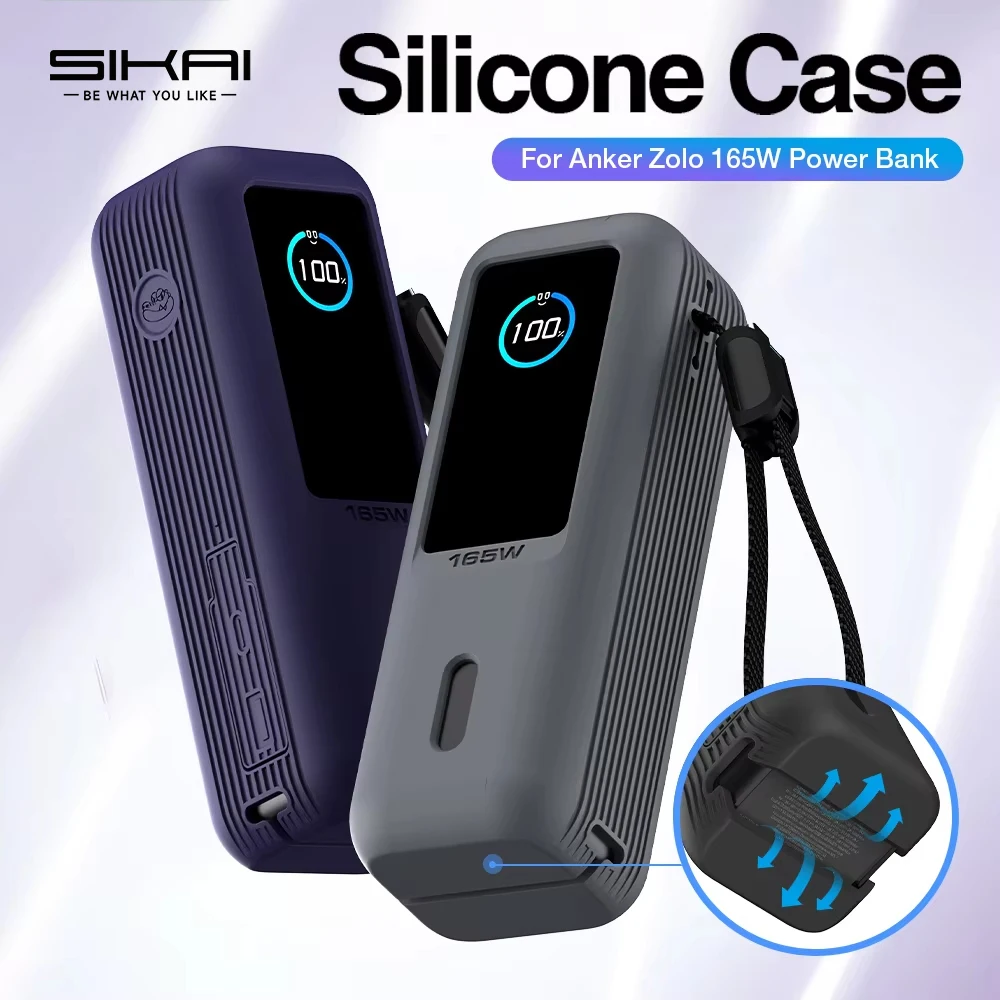 Funda de silicona SIKAI para batería externa Anker Zolo de 25000mAh y 165W, incluye ranura para tarjeta TF/SIM
