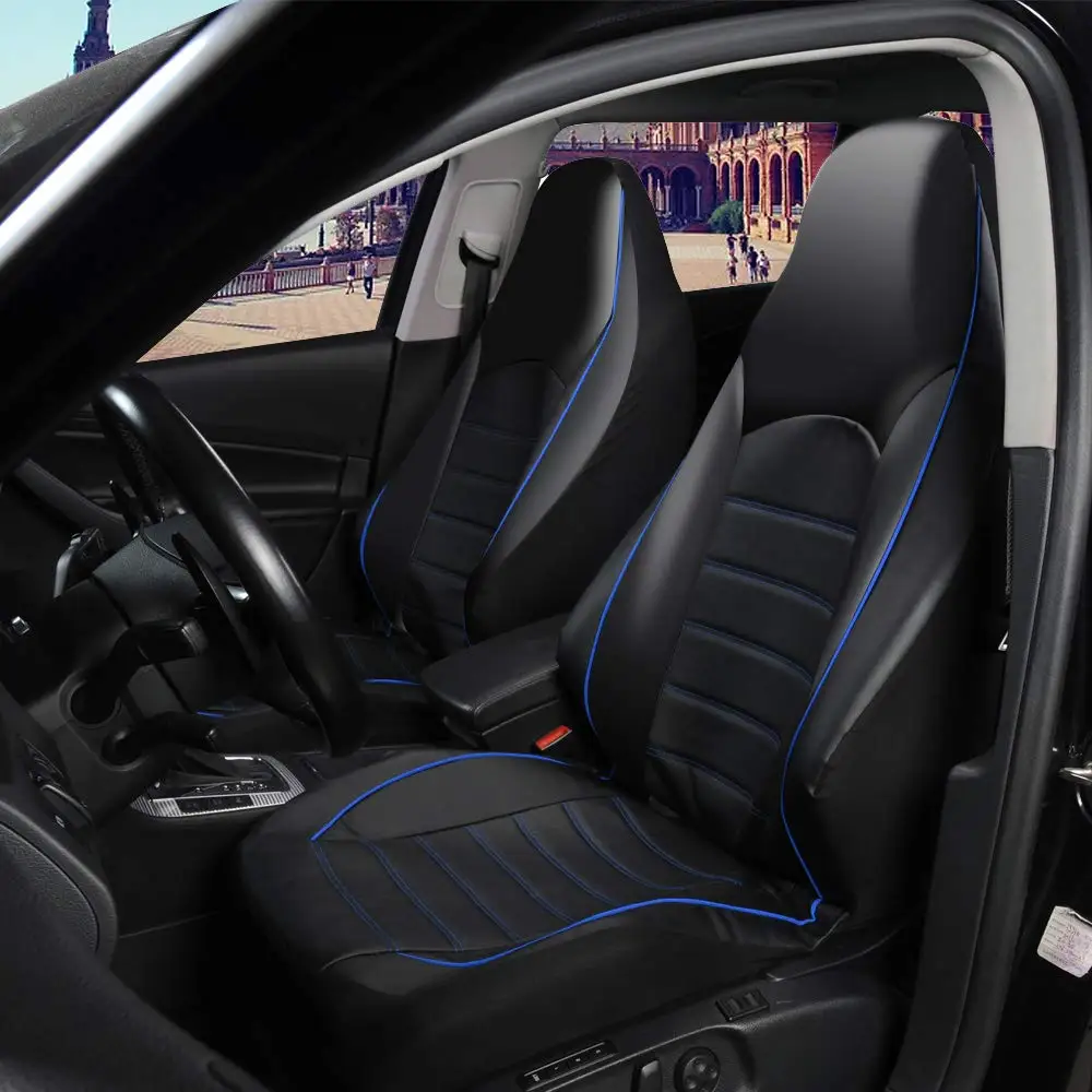 2 fundas universales delanteras para asientos de coche de cuero PU, juego de fundas para asientos tipo cubo con respaldo alto para la mayoría de coches, camiones, SUV y furgones