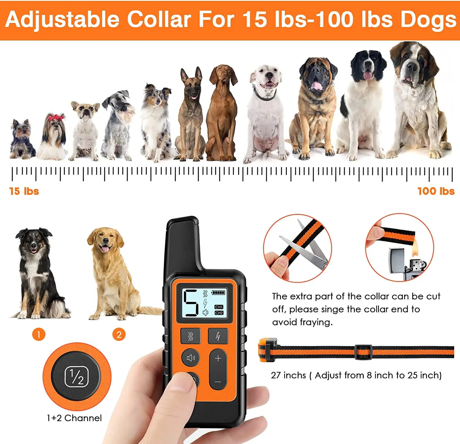 Collar de entrenamiento eléctrico para perros de 500m, resistente al agua, con Control remoto para mascotas, collares de entrenamiento recargables para perros con sonido de vibración y choque