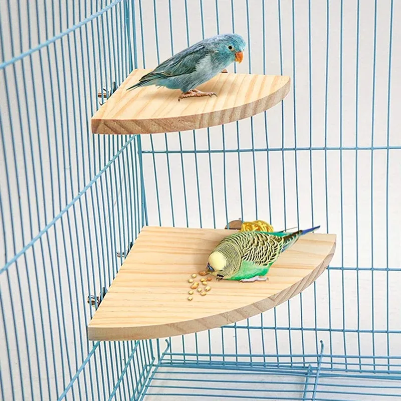 Soporte de percha de madera para loros y pájaros, plataforma rectangular en forma de abanico, tablero de soporte para periquitos, hámster, gerbil, jaula para ratas, suministros de jaula para pájaros