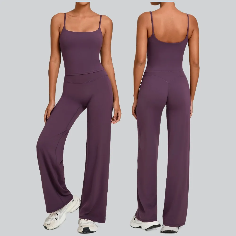 Ropa de entrenamiento para gimnasio, ropa informal para mujer, traje de Yoga ajustado para deportes al aire libre, traje de Fitness con sensación desnuda, conjunto de dos piezas de Yoga de cintura alta