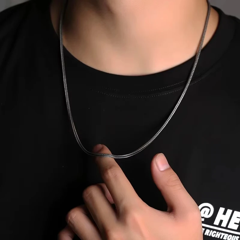 Collar de plata pura auténtica S925 para hombre, collar de cola de zorra de 3MM para hombre, cadena de hueso de serpiente de plata maciza Vintage individual