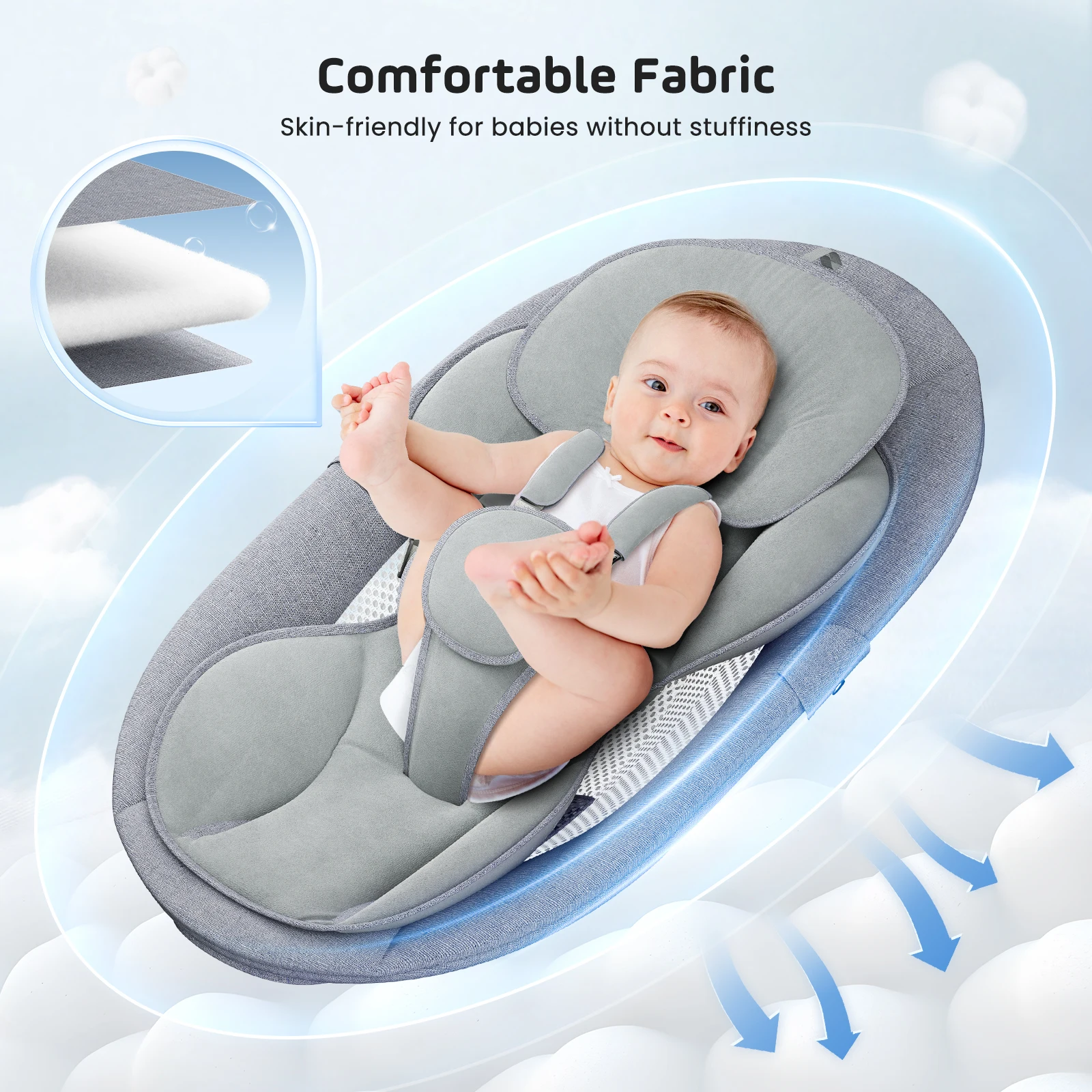 Columpio eléctrico para bebé, balanza para bebé con aplicación y control remoto desde el nacimiento hasta 9 kg, arnés de 5 puntos, báscula para bebé mejorada con 3 temporizadores