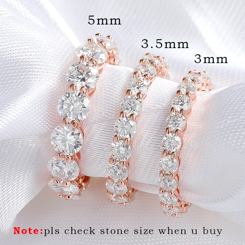 Smyoue 3/3, 5/5mm Color oro rosa todos los anillos de moissanita para mujer anillo de boda brillante 925 bandas de joyería clásicas de Plata de Ley