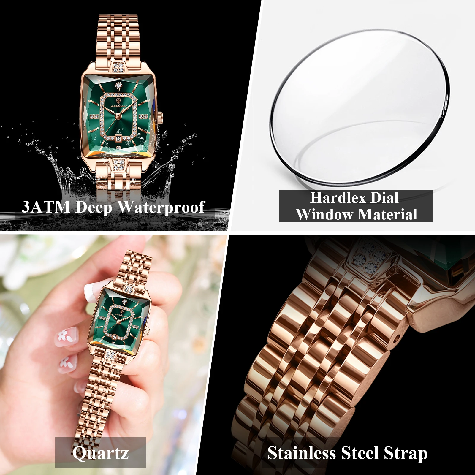 POEDAGAR, reloj de lujo para mujer, resistente al agua, fecha, reloj de pulsera informal de alta calidad para mujer, relojes elegantes de cuarzo de acero inoxidable para mujer