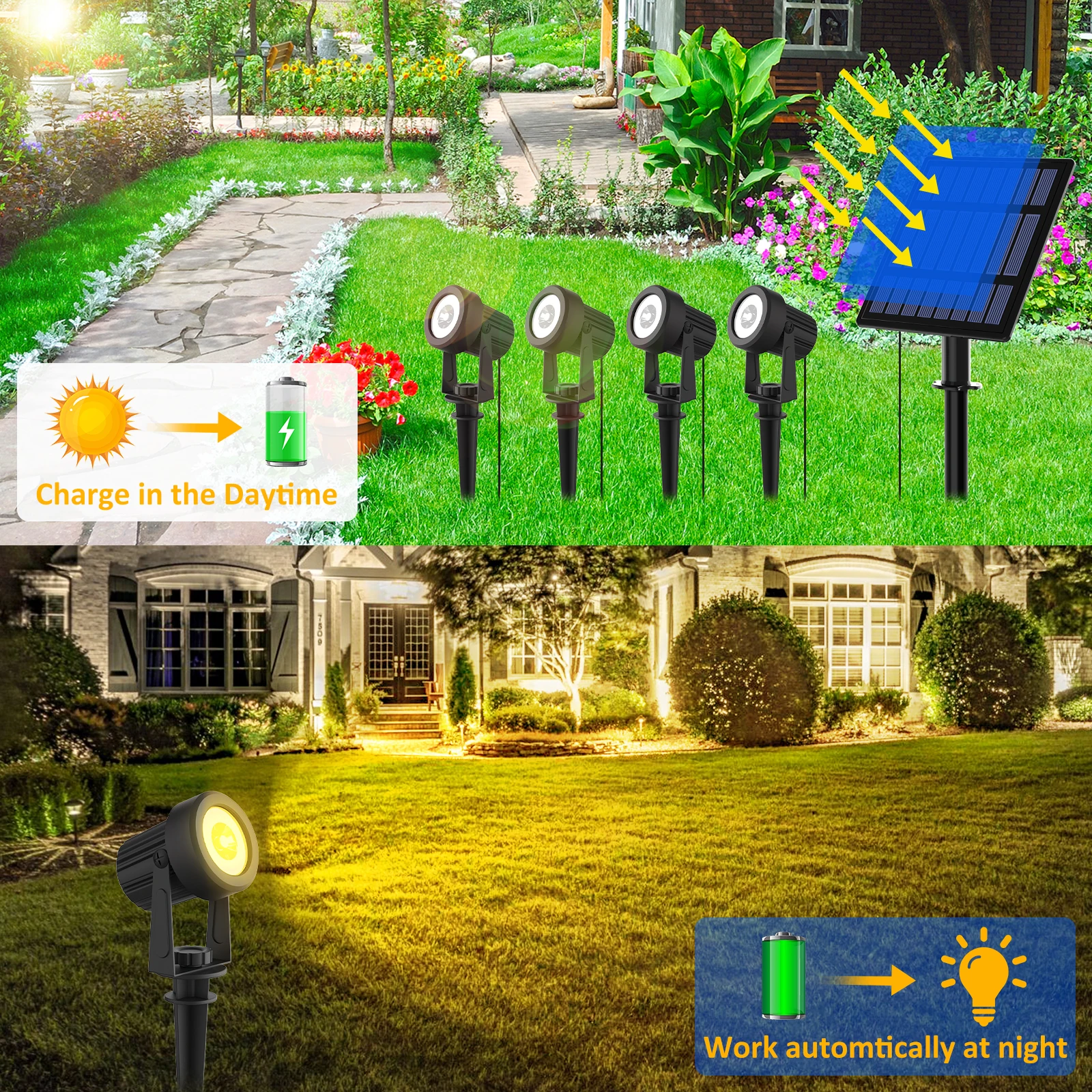 Luz LED Solar de 3000K/RGB, foco Solar para exteriores, luz Solar para jardín, luz de pared impermeable IP65 para exteriores