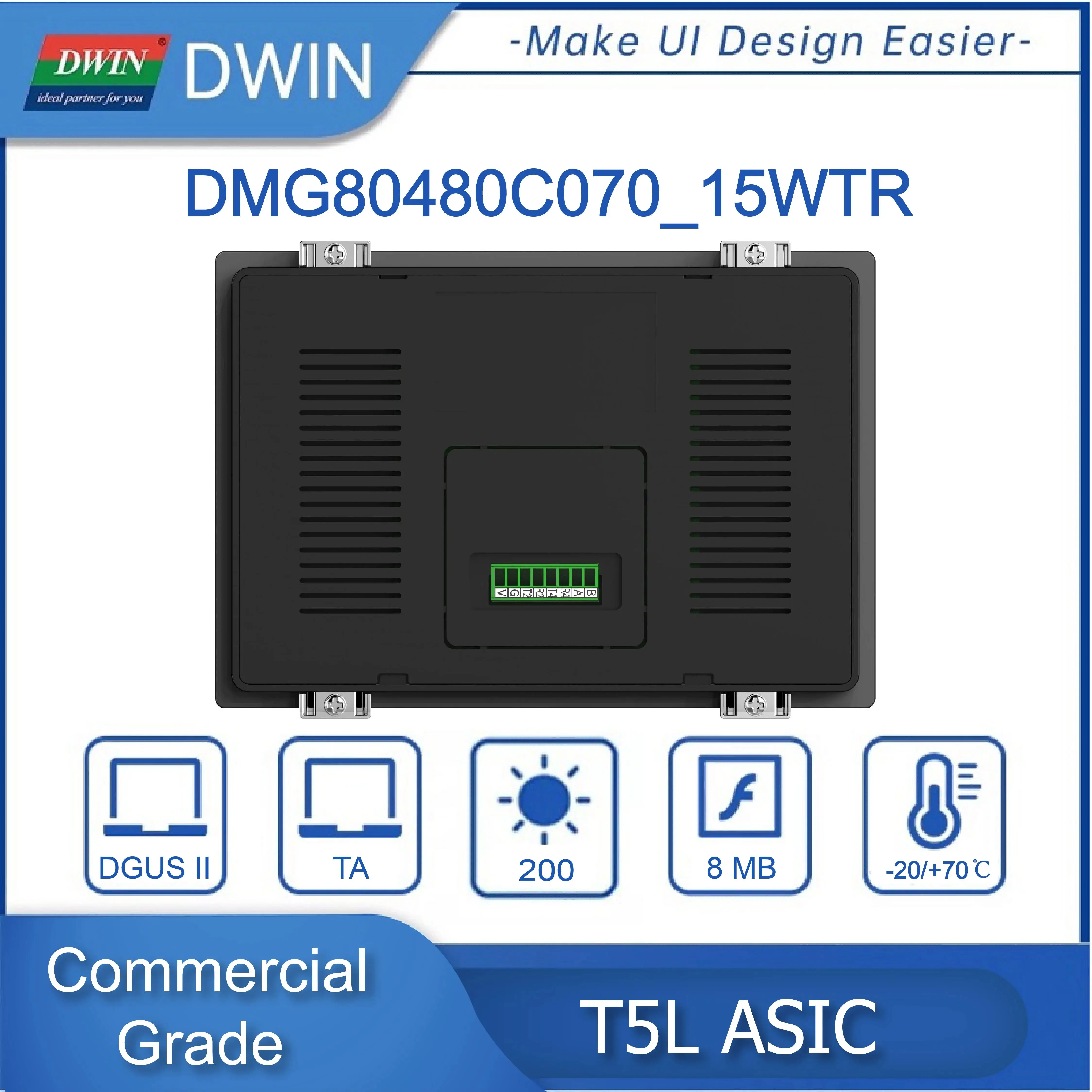 DWIN-pantalla inteligente HMI de 7 pulgadas, módulo LCD TN 800x480, Panel táctil resistivo con carcasa para Arduino dmg80480c070 _ 15wtr