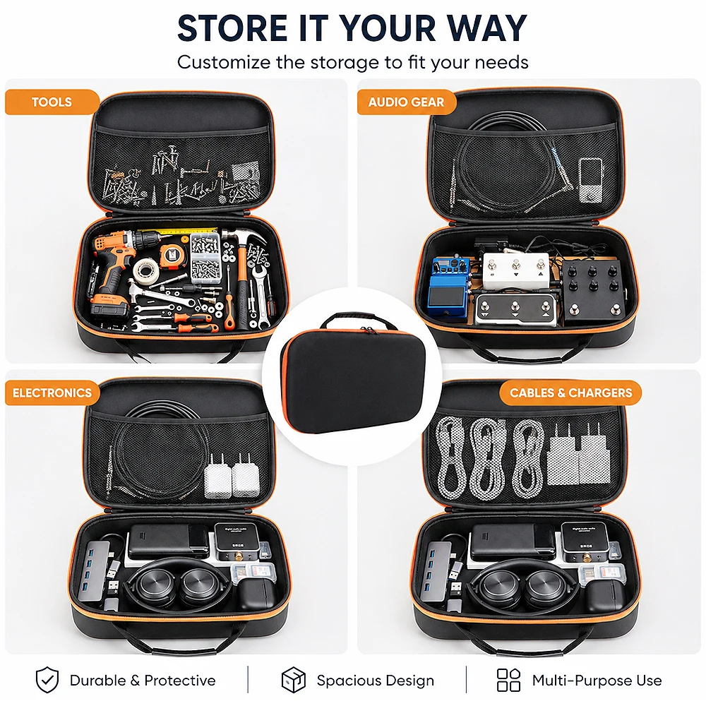 Estuche para herramientas, bolsas de almacenamiento impermeables de EVA con cremallera de viaje de espuma, caja para herramientas, accesorios, bolsa para cámara a prueba de golpes