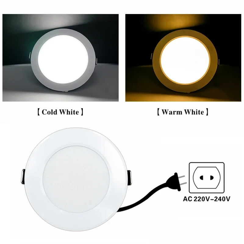 Lámpara LED Empotrable de 3W 5W 7W 9W 12W 15W, Lámpara LED de CA 220V 230V 240V, Foco Redondo Empotrado, Panel LED, Iluminación Interior