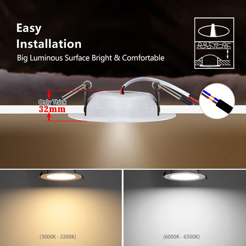 10 Uds focos LED Downlight de techo AC 220V 18W 15W 12W 9W 7W lámpara redonda empotrable Spot LED Dowm luz iluminación interior oculta