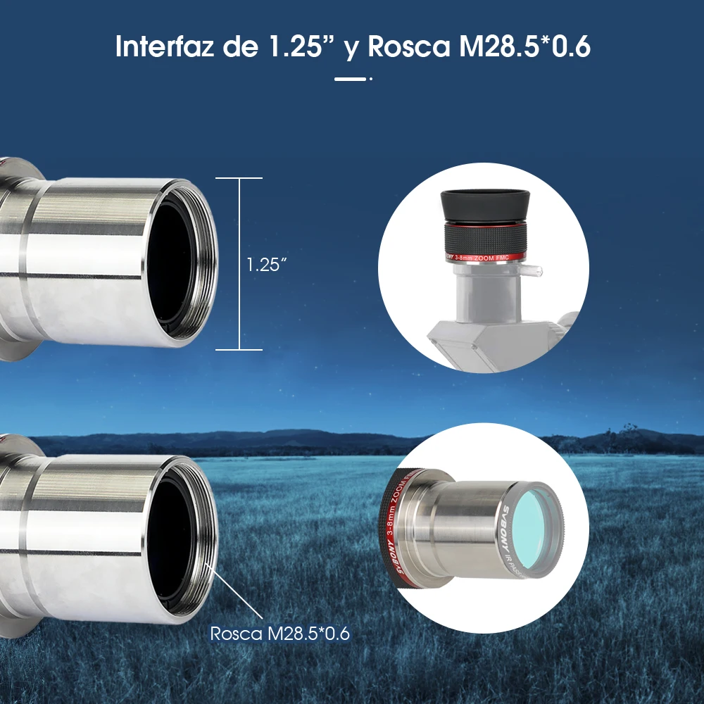Svbony Ocular con zoom Svbony SV215 de 1,25 pulgadas y 3-8 mm, con diseño parfocal, accesorio para telescopios de alta potencia para observación lunar y planetaria.