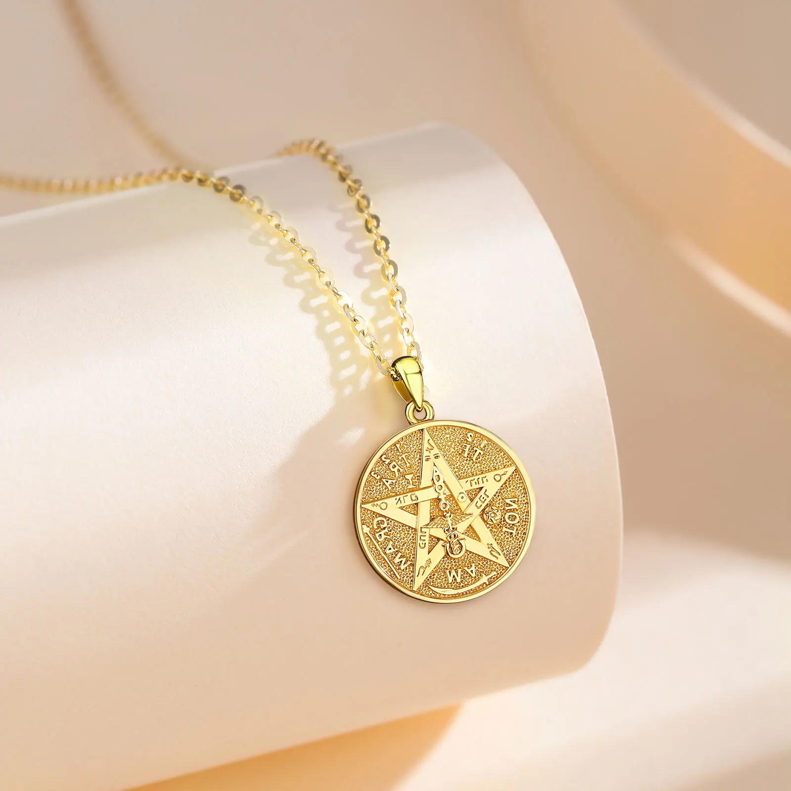 Eudora-collares de plata de ley 925 con runas de pentagrama para mujer y hombre, amuleto de oro de 18 quilates, colgante de tetragrammaton de estrella guardián, regalo