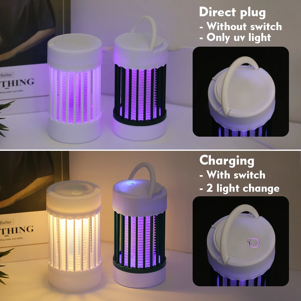 Lámpara eléctrica antimosquitos, luz UV, trampa exterminadora de insectos, USB, 5V, recargable, matamoscas de verano, luz mata insectos ﻿ Camping