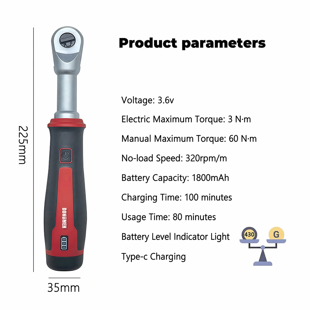 Llave Eléctrica de Trinquete Recargable Tipo-C de 3.6V con Enchufe de 1/4 para Reparación Automotriz, Mantenimiento del Hogar y Proyectos de Bricolaje