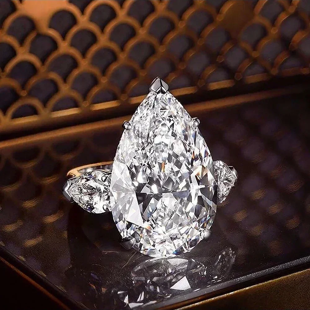 Anillos de compromiso de diamante moissanita con corte de pera de 1/2/3/6 quilates para mujer, anillo de boda con forma de gota de agua de 3 piedras de Plata de Ley 925