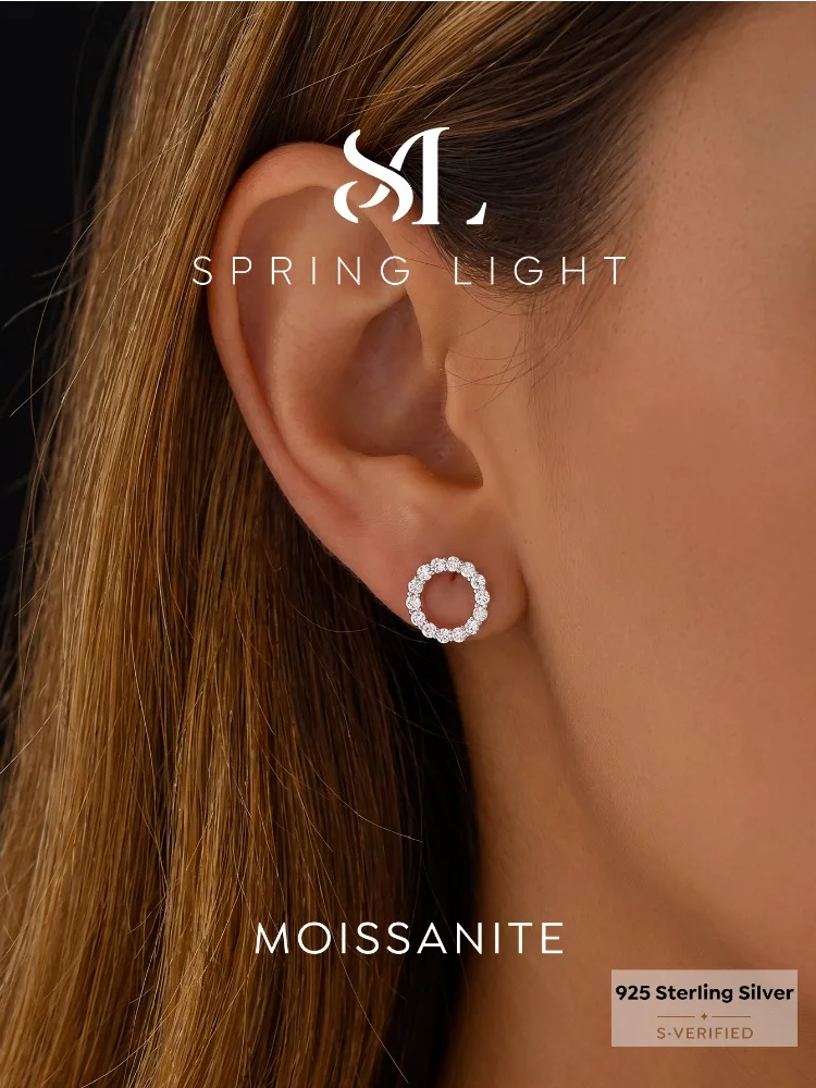 Pendientes redondos de diamante Moissanite auténtico para mujer, Plata de Ley 925, joyería fina de alta calidad para fiesta de aniversario, joyería fina de alta calidad