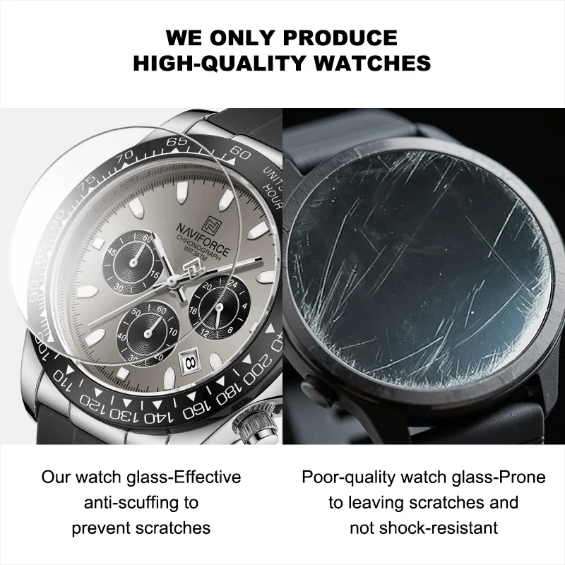 Reloj NAVIFORCE Casual para Hombre, Reloj Deportivo de Cuarzo Resistente al Agua con Correa de Silicona, Cronógrafo Luminoso, Reloj de Pulsera Masculino