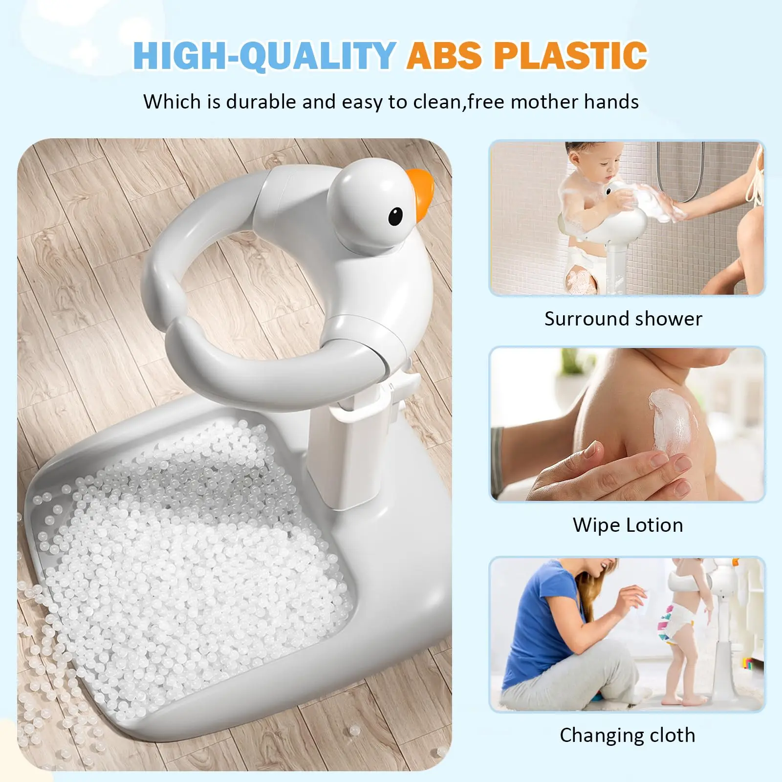 Soporte de Baño para Bebé con Altura Ajustable y Base Antideslizante, Soporte de Baño Portátil para Bebé