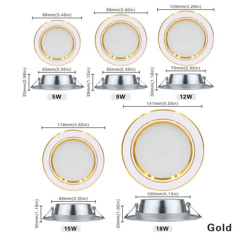 Lote de 10 Focos LED Empotrables de 5W, 9W, 12W, 15W y 18W, 220V, Luz de Techo Redonda, Luz Blanca Fría y Cálida