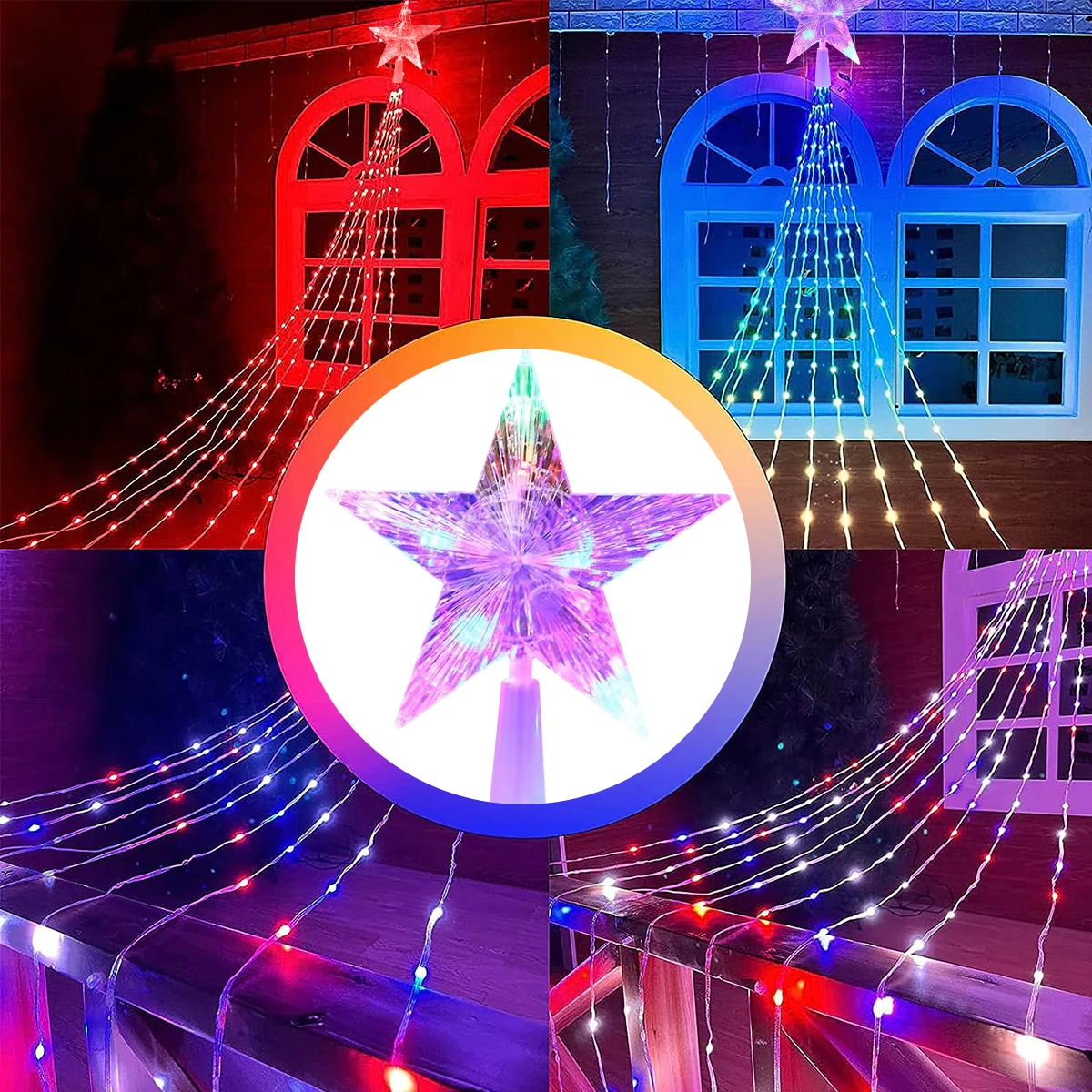 Pentagrama de Navidad, cadena de luces impermeable, decoraciones solares para festivales al aire libre, lámpara de hadas Led de 3M/2M, 8 modos, fiesta familiar Holida