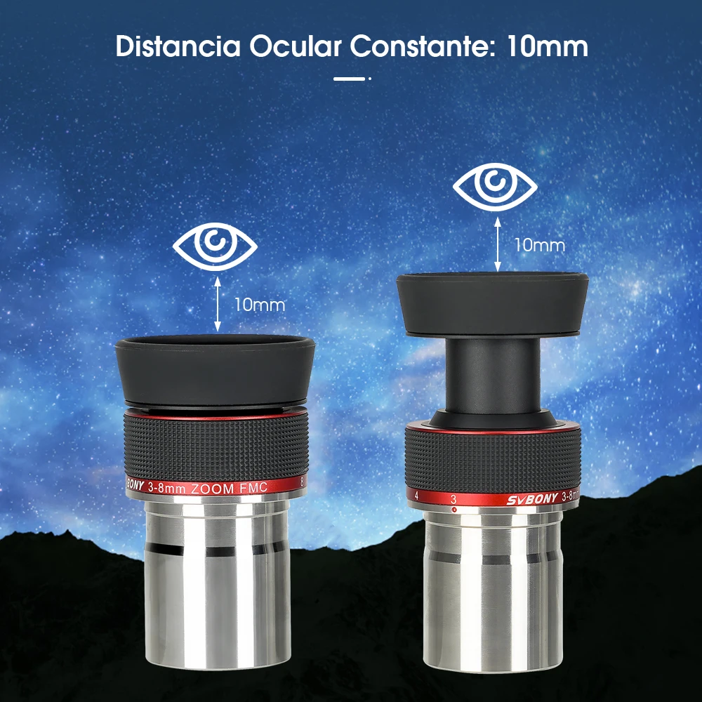 Svbony Ocular con zoom Svbony SV215 de 1,25 pulgadas y 3-8 mm, con diseño parfocal, accesorio para telescopios de alta potencia para observación lunar y planetaria.