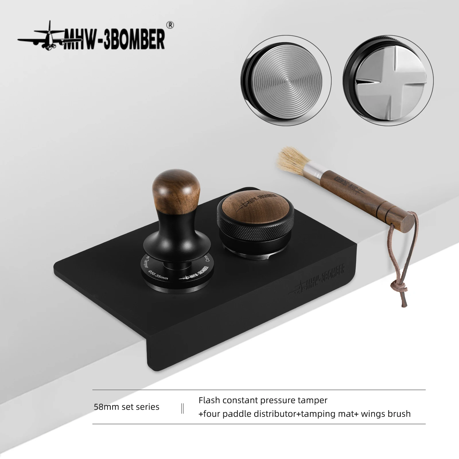 MHW-3BOMBER Tamper de café de presión constante de 30 lb 51 mm 53 mm 58 mm Tampers planos para café expreso con herramienta de b