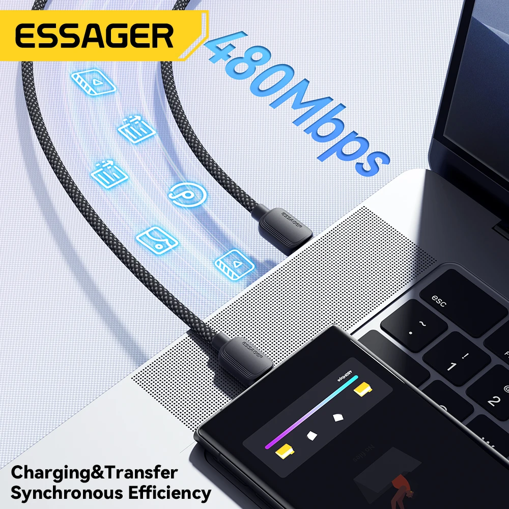 Essager USB C a tipo C Cable 5A PD 100W Cable de datos del cargador de carga rápida para Macbook Pro Samsung Xiaomi Huawei Cable de carga 3M